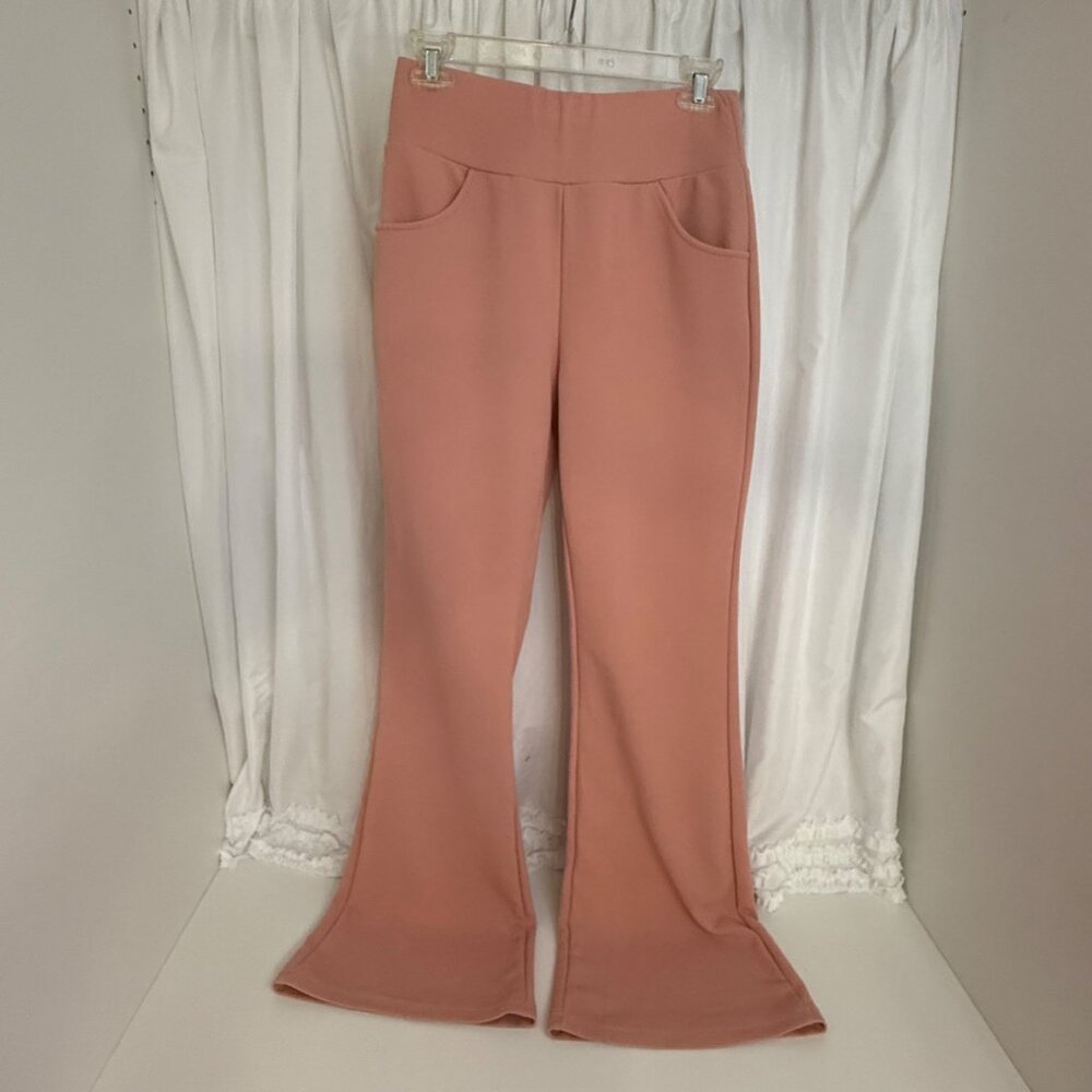 Shein Womens Tall M Flared High-Waist Pants W/Pockets Pink